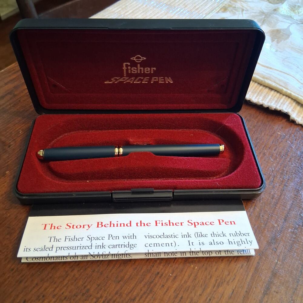 Fisher Space Pen in case vintage navy gold accents